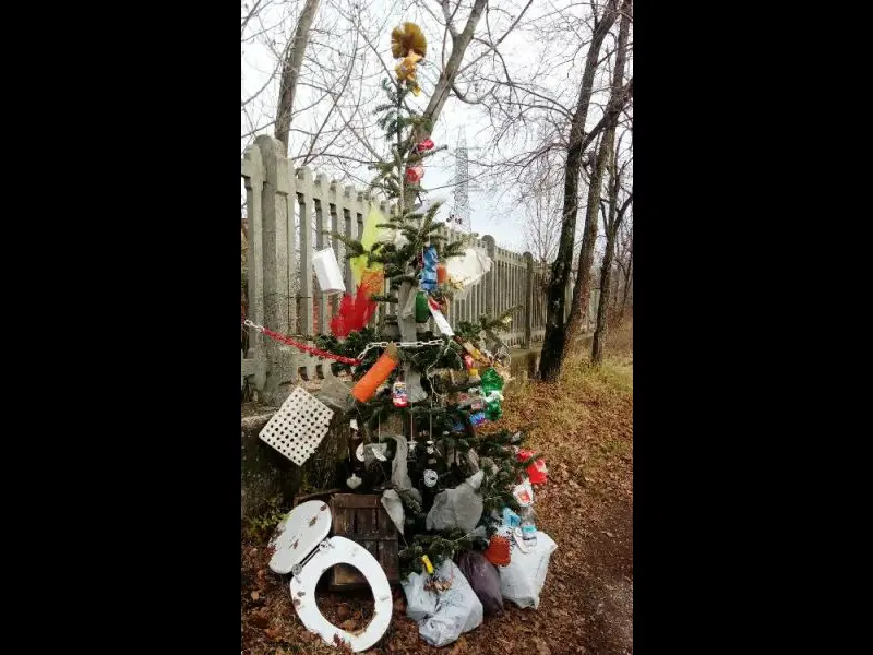 Monnezzacchio, l'albero di Natale addobbato coi rifiuti abbandonati