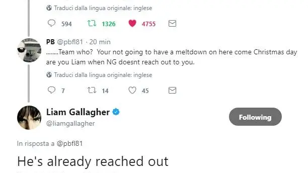 Il tweet di Liam