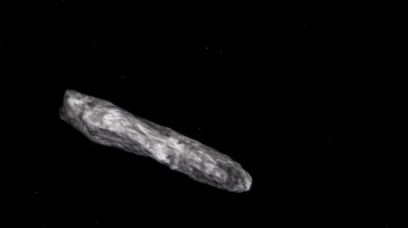Un'elaborazione grafica dell'asteroide Oumuamua fatta dalla Nasa