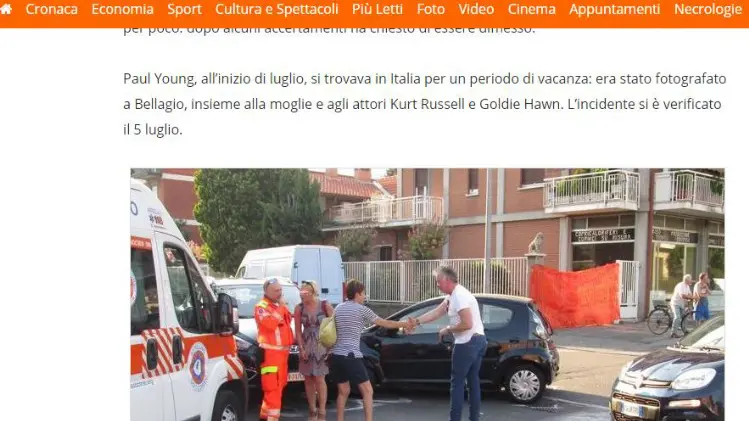Sull'edizione online del Cittadino di Monza e Brianza: il cantante si scusa con gli altri automobilisti coinvolti nell'incidente - foto da: www.ilcittadinomb.it
