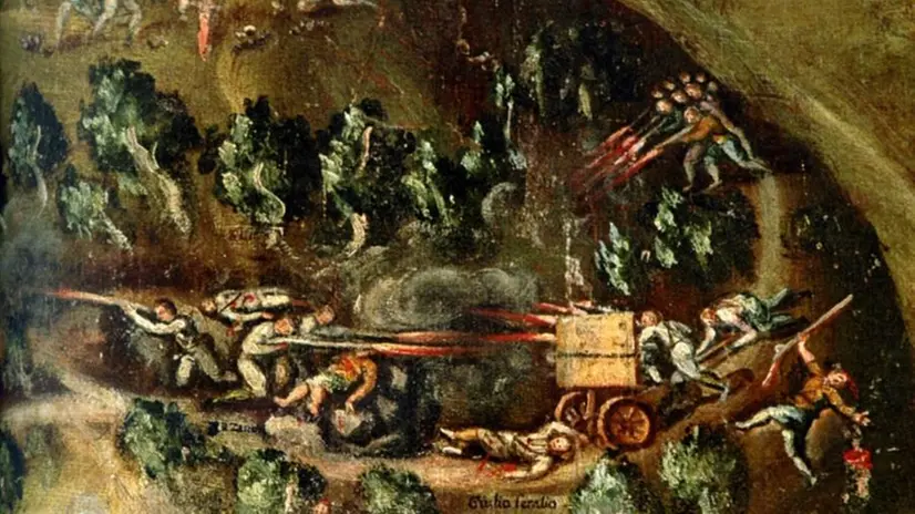 L’uccisione. Quadro ex voto in cui viene raffigurata la morte di Zanzanù e dei suoi uomini per mano degli abitanti di Tignale