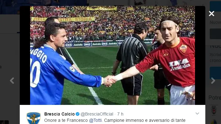 Il Brescia calcio ringrazia Totti con due foto ricordo