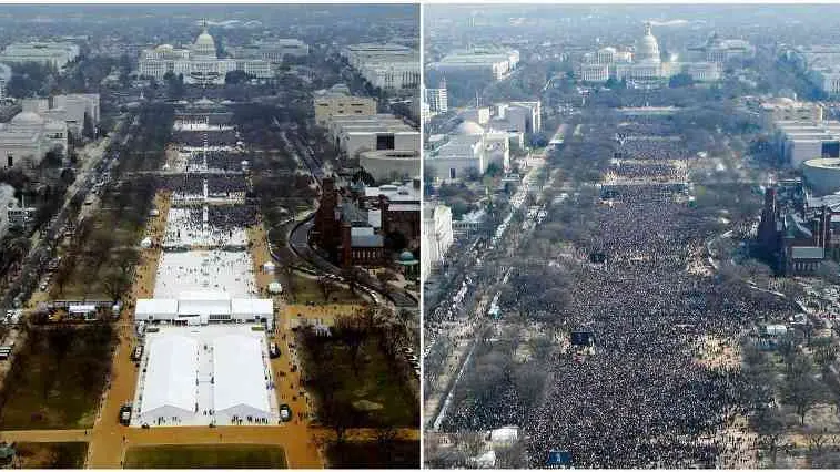 Il confronto tra l'inaugurazione della presidenza Obama, nel 2009, e quella di Trump