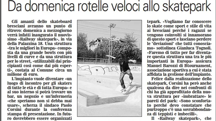 L'articolo uscito sul GdB a ridosso dell'apertura dello Skatepark