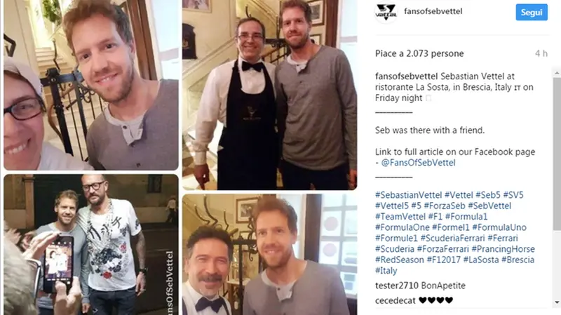 Sebastian Vettel a Brescia - foto Instagram @fansofsebvettel