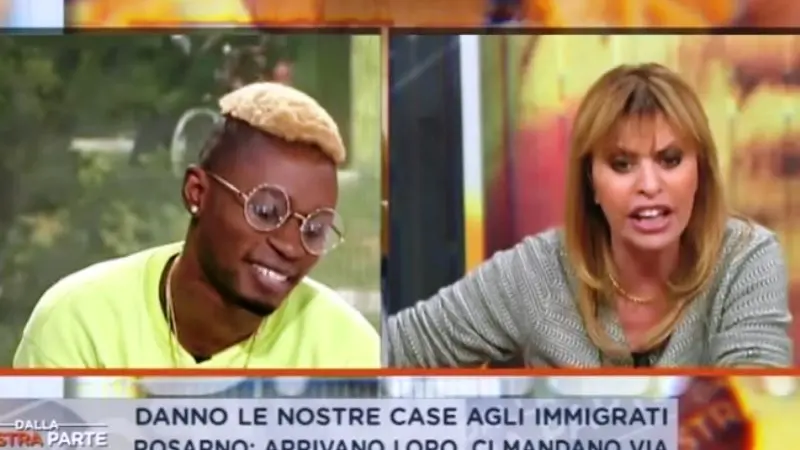 Lo scontro tra il rapper Bello Figo e Alessandra Mussolini in diretta tv