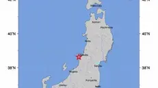 La localizzazione della forte scossa di terremoto che ha colpito la costa giapponese - Ansa © www.giornaledibrescia.it