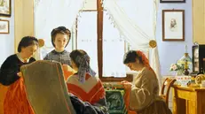 Odoardo Borrani, Le cucitrici di camicie rosse, 1863. Collezione-privata