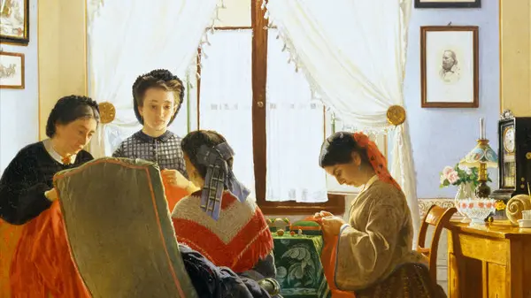 Odoardo Borrani, Le cucitrici di camicie rosse, 1863. Collezione-privata