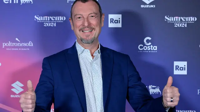 Sanremo Festival host and artistic director Amadeus poses during a photocall on the occasion of the 74th Sanremo Italian Song Festival, in Sanremo, Italy, 06 February 2024. The music festival will run from 06 to 10 February 2024.  ANSA/ETTORE FERRARI