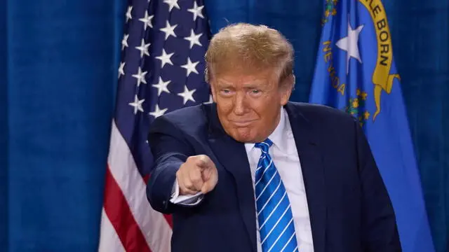 epa11109351 Republican presidential candidate former President Donald J. Trump arrives before speaking during his Commit to Caucus Event at Big League Dreams in Las Vegas, Nevada, USA, 27 January 2024. The Nevada GOP Caucus will take place on 08 February 2024. EPA/ALLISON DINNER