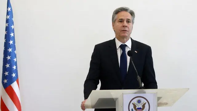 epa11098664 US Secretary of State, Antony Blinken, attends a joint press conference with the Ivorian president at the presidential residence in Abidjan, Ivory Coast, 23 January 2024. The United States Secretary of State arrived in Abidjan on 22 January for a 48-hour working visit. EPA/LEGNAN KOULA