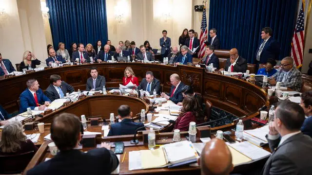 epa11114280 The House Committee on Homeland Security holds a markup to discuss the upcoming impeachment vote on Homeland Security Secretary Alejandro Mayorkas in the Cannon House Office Building in Washington, DC, USA, 30 January 2024. Should republicans on the committee vote to impeach Mayorkas, the move will likely pass the House, though fail in the Senate.  EPA/JIM LO SCALZO