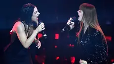 Italian singer Annalisa (R) and Veronica Lucchesi, Italian singer of La Rappresentante di Lista perform on stage at the Ariston theatre during the 74th Sanremo Italian Song Festival, Sanremo, Italy, 09 February 2024. The music festival will run from 06 to 10 February 2024. ANSA/RICCARDO ANTIMIANI
