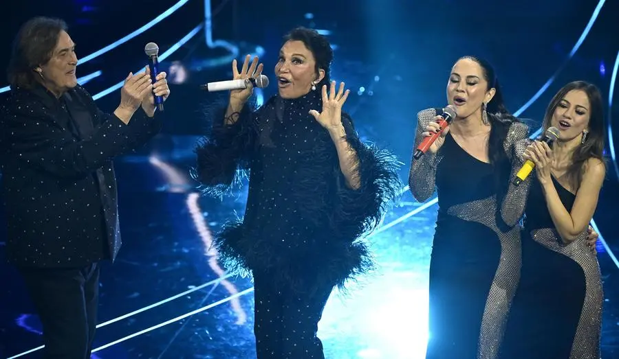 Italian duo Ricchi e Poveri with Italian singers Chiara and Paola perform on stage at the Ariston theatre during the 74th Sanremo Italian Song Festival in Sanremo, Italy, 09 February 2024. The music festival runs from 06 to 10 February 2024.   ANSA/RICCARDO ANTIMIANI
