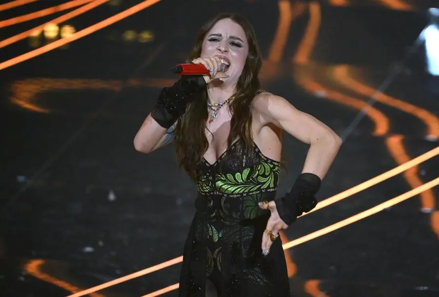 Italian singer Angelina Mango performs on stage at the Ariston theatre during the 74rd Sanremo Italian Song Festival, Sanremo, Italy, 10 February 2024. The music festival will run from 06 to 10 February 2024. ANSA/ETTORE FERRARI