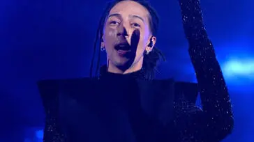 Italian singer Ghali performs on stage at the Ariston theatre during the 74rd Sanremo Italian Song Festival, Sanremo, Italy, 10 February 2024. The music festival will run from 06 to 10 February 2024. ANSA/ETTORE FERRARI