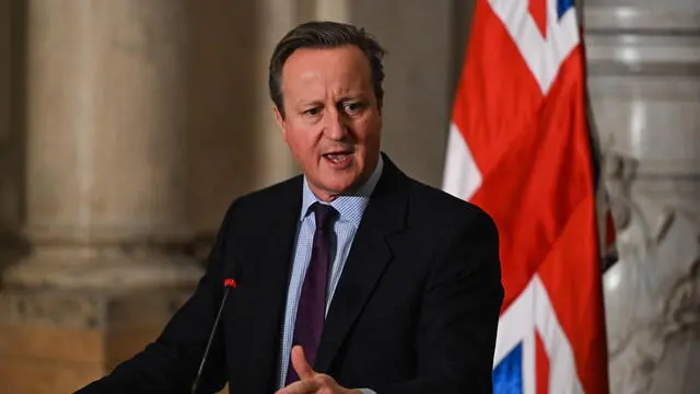 epa11039774 British Secretary of State for Foreign, Commonwealth and Development Affairs David Cameron speaks during a press conference with Egypt's Foreign Minister in Cairo, Egypt, 21 December 2023. Cameron is visiting Jordan and Egypt to push for a sustainable ceasefire and for further humanitarian pauses in Gaza and discuss efforts to secure the release of all hostages and an end to rocket fire into Israel, according to statement of Foreign, Commonwealth and Development Office.  EPA/MOHAMED HOSSAM