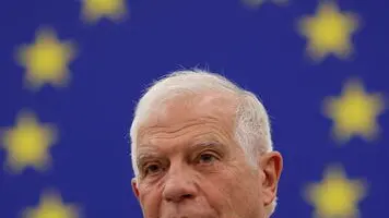 epa10688582 Josep Borrel, High Representative of the European Union for Foreign Affairs and Security Policy speaks during the debate on the relations between Armenia and Azerbaijan and the situation in Nagorno-Karabakh and at the Lachin Corridor, at the European Parliament in Strasbourg, France, 13 June 2023. The session runs from 12 to 15 June.  EPA/JULIEN WARNAND