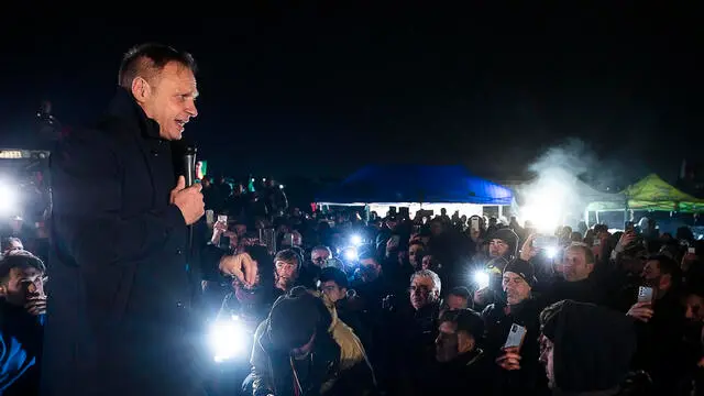 Italian Minister for Agricultural Francesco Lollobrigida participates in the demonstration of Italian farmers of the "agricultural redemption" with their tractors in a field near the Nomentana consular road,, Rome, Italy, 10 February 2024. ANSA/ANGELO CARCONI