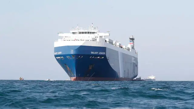 epa11014316 The Galaxy Leader cargo ship, seized by the Houthis offshore of the Al-Salif port on the Red Sea in the province of Hodeidah, Yemen, 05 December 2023 (issued 06 December 2023). Yemen's Houthis on 06 December 2023 claimed responsibility for the launch of the barrage of ballistic missiles toward Israel in support of the Palestinian people in the Gaza Strip, according to a statement by Houthis spokesman Yahya Saree. The Houthis vowed to continue their efforts to prevent Israeli ships from navigating in the Arabian and Red Seas, in retaliation for Israel's airstrikes on the Gaza Strip. Thousands of Israelis and Palestinians have died since the militant group Hamas launched an unprecedented attack on Israel from the Gaza Strip on 07 October, and the Israeli strikes on the Palestinian enclave which followed it. EPA/YAHYA ARHAB