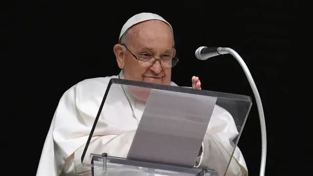 epa11144664 A handout picture provided by the Vatican Media shows Pope Francis leads his Angelus prayer from his office window overlooking Saint Peter's Square at the Vatican City, 11 February 2024. EPA/VATICAN MEDIA HANDOUT HANDOUT EDITORIAL USE ONLY/NO SALES HANDOUT EDITORIAL USE ONLY/NO SALES