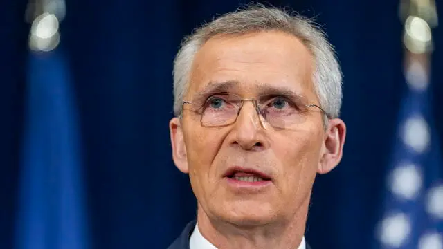 epa11113164 NATO Secretary General Jens Stoltenberg speaks at a press conference with US Secretary of State Antony Blinken (not pictured) at the State Department in Washington, DC, USA, 29 January 2024. The two spoke about Israel's claims that UN workers aided Hamas, as well as the drone attack on US troops in Jordan. EPA/JIM LO SCALZO