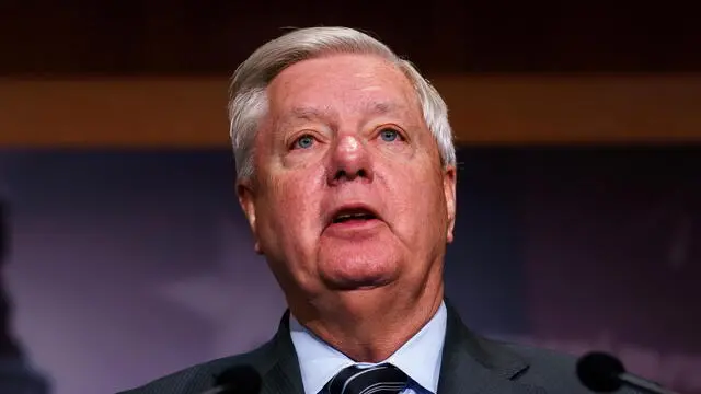 epa11085814 Republican Senator of South Carolina Lindsey Graham attends a press conference on immigration, at the US Capitol in Washington, DC, USA, 17 January 2024.  Discussions continue on a government funding package which must pass through both chambers of the US Congress before the 19 January deadline in order to avert a partial government shutdown, with the southern border immigration being a key issue for Republican lawmakers.  EPA/WILL OLIVER