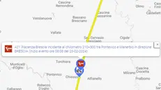 La segnalazione dell'incidente in A21 sul sito di Autovia Padana