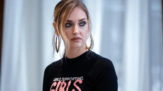 Chiara Ferragni durante la conferenza stampa per presentare la sua  partecipazione a Sanremo e su una importante iniziativa personale, Milano, 12 gennaio 2023. ANSA / MATTEO BAZZI