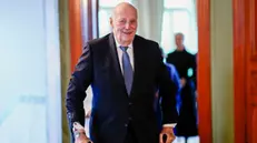 epa11151962 King Harald of Norway arrives for a meeting lunch with President of the Republic of Tanzania Samia Suluhu Hassan, at the prime minister's residence in Oslo, Norway, 14 February 2024. President Hassan is on a state visit to Norway. EPA/CORNELIUS POPPE / POOL NORWAY OUT