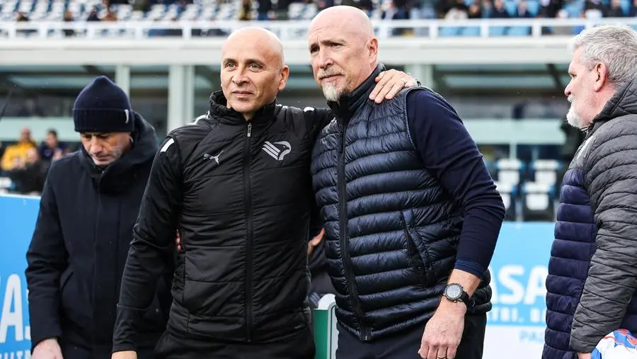 Eugenio Corini e Rolando Maran, qui prima di un Brescia-Palermo dello scorso marzo - Foto New Reporter © www.giornaledibrescia.it