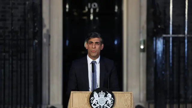 epa11191800 Britain's Prime Minister Rishi Sunak makes a statement at Downing Street in London, Britain, 01 March 2024. The Prime Minister's address was billed as to touch on recent events, including in Parliament last week, recent elections and the need to protect democratic processes. EPA/NEIL HALL