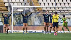 Soddisfazione per i giocatori della FeralpiSalò - Foto New Reporter Comincini © www.giornaledibrescia.it