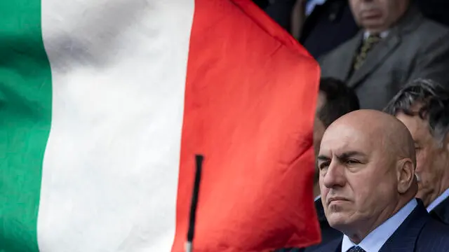 Il ministro della difesa Guido Crosetto durante la cerimonia di avvicendamento nella carica di capo di stato maggiore dell’esercito tra il generale di C.A Pietro Serino e il generale C.A. Carmine Masiello. Roma 27 febbraio 2024 ANSA/MASSIMO PERCOSSI