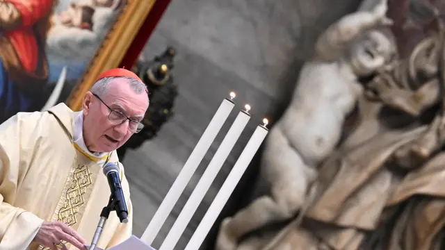 epa11208526 Cardinal Pietro Parolin presides over a mass for the episcopal ordination of Archbishop Vincenzo Turturro (not pictured) at the Saint Peter's Basilica, in Vatican City, 09 March 2024. EPA/CLAUDIO PERI