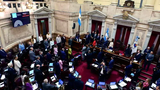 epa11220192 A general view of the debate session in the Senate on the president's economic deregulation decree, in Buenos Aires, Argentina, 14 March 2024. The Senate of Argentina on 14 March holds a debate on the Necessity and Urgency Decree (DNU) to deregulate the economy, issued in December 2023 by the Argentine president Javier Milei. The session was called by the head of the Senate and Vice President Victoria Villarruel, who agreed to include Milei's DNU on the agenda of the plenary debate, in force since 29 December 2023, despite the risk of its rejection. EPA/MATIAS MARTIN CAMPAYA