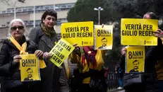 Supporters demonstrate outside the Palace of Justice before the start of the first hearing in the trial for the murder of Italian student Giulio Regeni in 2016, in Rome, Italy, 20 February 2024. ANSA/ANGELO CARCONI