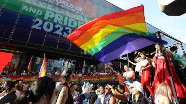 epa10672323 People from the LGBT community take part in the Bangkok Pride Parade 2023 to celebrate pride month in Bangkok, Thailand, 04 June 2023. Thousands of Thai and foreigners took part in the parade on the main road of a major business district of Bangkok. The pride month is celebrated across the world annually in June to commemorate the 1969 Stonewall uprising to raise awareness and promote sexual diversity equal rights for the Lesbian, Gay, Bisexual, Transgender and Queer (LGBTQ) community. EPA/NARONG SANGNAK