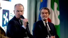 (da sx) Roberto Calderoli e Attilio Fontana all'evento "Lombardia 2030" all'Hangar Bicocca a Milano, 28 novembre 2022.ANSA/MOURAD BALTI TOUATI