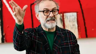 Massimo Bottura durante la presentazione a Casa Maria Luigia di "Slow Food, Fast Cars: Casa Maria Luigia - Storie e ricette", il nuovo libro dello chef Massimo Bottura e di Lara Gilmore con la partnership di illycaffè. Modena, 5 Dicembre 2023.ANSA /ELISABETTA BARACCHI (npk)