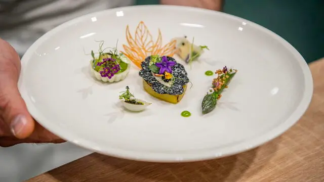 epaselect epa09846607 The vegetarian dish of Spain is presented during the second day competition of the European final of the Bocuse dâ€™Or contest at the Hungexpo Budapest Congress and Exhibition Center in Budapest, Hungary, 24 March 2022. EPA/ZOLTAN BALOGH HUNGARY OUT