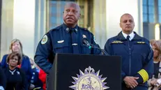 epa10549699 Nashville Chief of Police John Drake speaks during a memorial vigil for the victims of the Covenant Presbyterian Church school shooting in Nashville, Tennessee, USA, 29 March 2023. Metro Nashville Police reported that three adults and three children were killed 27 March 2023 by a shooter who was confronted and killed by police. EPA/JUSTIN RENFROE