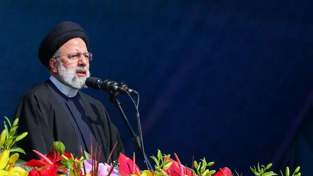 epa11144800 A handout photo made available by the Iranian presidential office shows, Iranian president Ebrahim Raisi speaking to the crowd during the celebrations for the 45th anniversary of the Islamic Revolution, in Tehran, Iran, 11 February 2024. Iran celebrates the 45th anniversary of the Islamic Revolution on 11 February 2024, in which the monarchy system was toppled and the Islamic Republic was formed, with Ayatollah Ruhollah Khomeini serving as Iran's first Supreme Leader. EPA/IRANIAN PRESIDENCY HANDOUT HANDOUT EDITORIAL USE ONLY/NO SALES HANDOUT EDITORIAL USE ONLY/NO SALES
