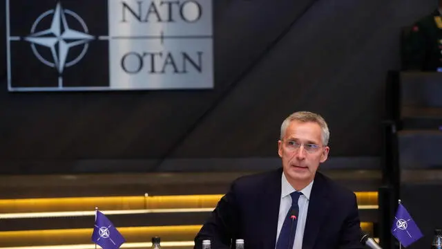 epa09875436 NATO Secretary General Jens Stoltenberg at the start of a second meeting of NATO foreign ministers at NATO headquarters in Brussels, Belgium, 07 April 2022. NATO foreign ministers are meeting to discuss how to bolster their support to Ukraine, including by supplying weapons to the conflict-torn country, without being drawn into a wider war with Russia. EPA/STEPHANIE LECOCQ