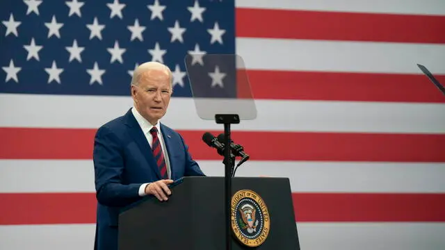epa11245624 US President Joe Biden speaks during a campaign event at the Chavis Community Center in Raleigh, North Carolina, USA, 26 March 2024. EPA/ALLISON JOYCE