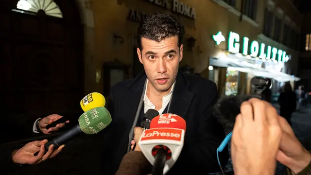 Andrea Crippa, entra nella sede dei gruppi parlamentari, per il consiglio federale della Lega. Roma 21 marzo 2024 ANSA/MASSIMO PERCOSSI