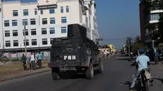 epa11256093 A Haitian National Police armored vehicle patrols near the Champs de Mars, the main public square in Port-au-Prince, Haiti, on 02 April 2024, a day after a failed attack by gangs near the National Palace, in Port-au-Prince, on 01 April. EPA/Johnson Sabin