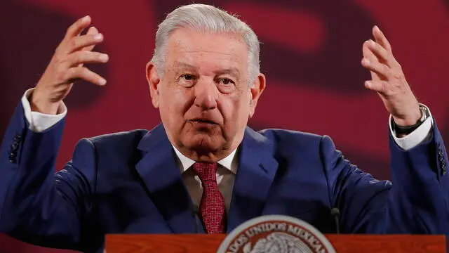 epa11254679 Mexico's President Andres Manuel Lopez Obrador speaks during his morning press conference at the National Palace in Mexico City, Mexico, 01 April 2024. The Mexican Navy rescued 34 compatriots who were trapped in Haiti due to the political crisis and violence that the island is going through, as revealed by Obrador. EPA/Isaac Esquivel