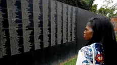 epa07485109 (FILE) - A woman looks through names of Genocide victims on a board at the Kigali Genocide memorial in Kigali, Rwanda, 03 August 2017 (reissued 04 April 2019). Rwanda is marking the 25th anniversary a historic genocide triggered by the assassination of Rwandan president Juvenal Habyarimana, who was an ethnic Hutu, on 06 April 1994. Subsequently, Hutus started to slaughter the Tutsis all over the country. It is believed that about 800,000 people were massacred over the period of some 100 days in Rwanda. EPA/AHMED JALLANZO